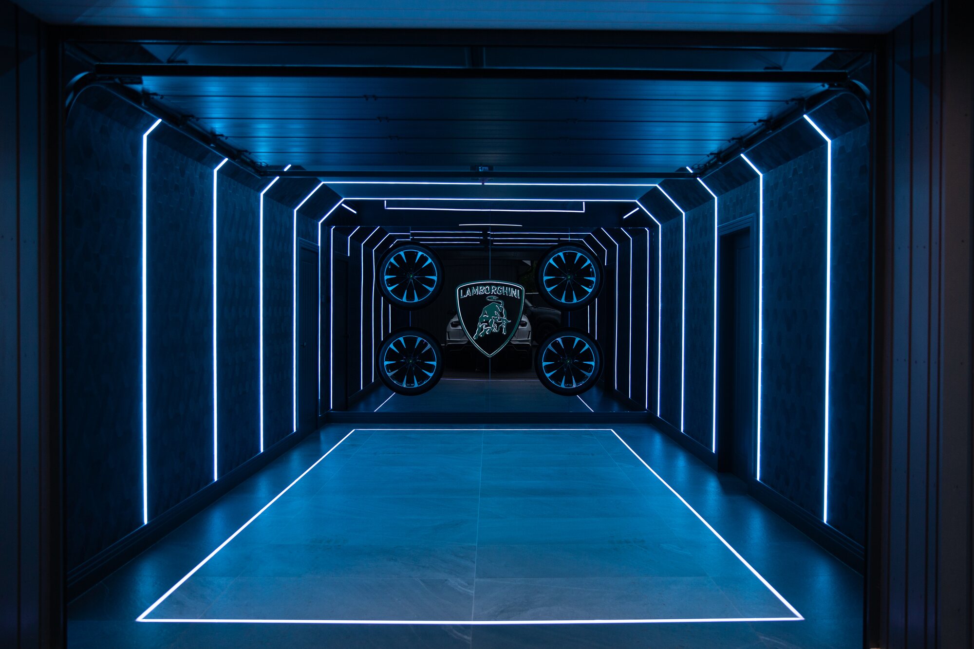 Garage with display lighting